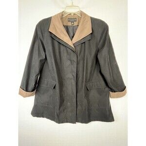 Woman’s Microfiber Raincoat Gallery Petite Black Button Front Pockets Size PX